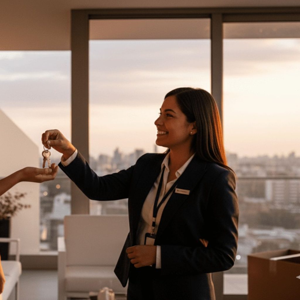 Mujer desempeñándose como asesora inmobiliaria
